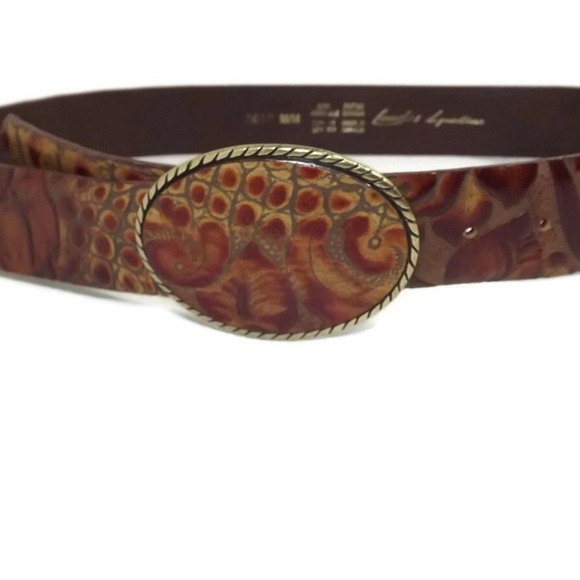 Landes Signature Vintage Tan Tooled Croc Belt M - Picture 3 of 8